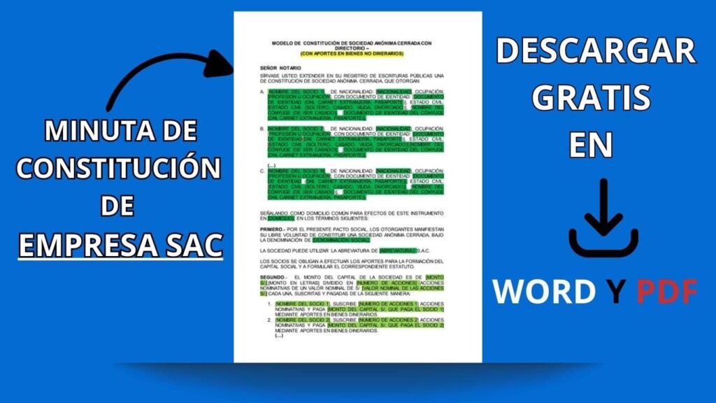 minuta de constitucion de empresa sac word y pdf